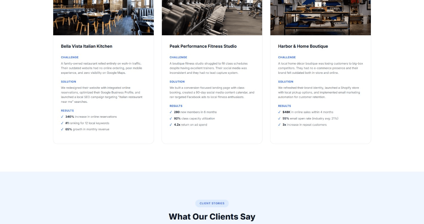 Elevate Digital — What Our Clients Say testimonial grid
