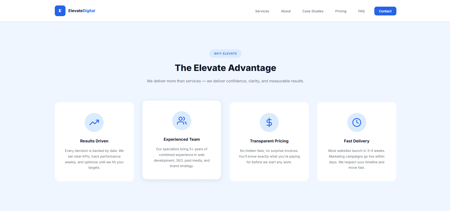 Elevate Digital — The Elevate Advantage, four value propositions